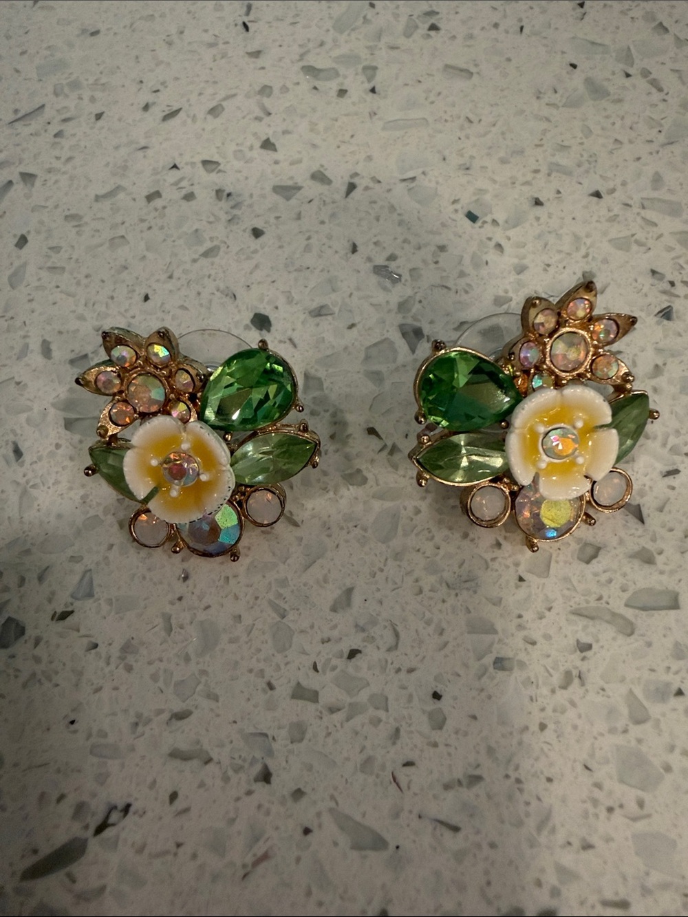 Betsey Johnson Green and Yellow Floral Crystal Stud Earrings - Picture 3 of 3
